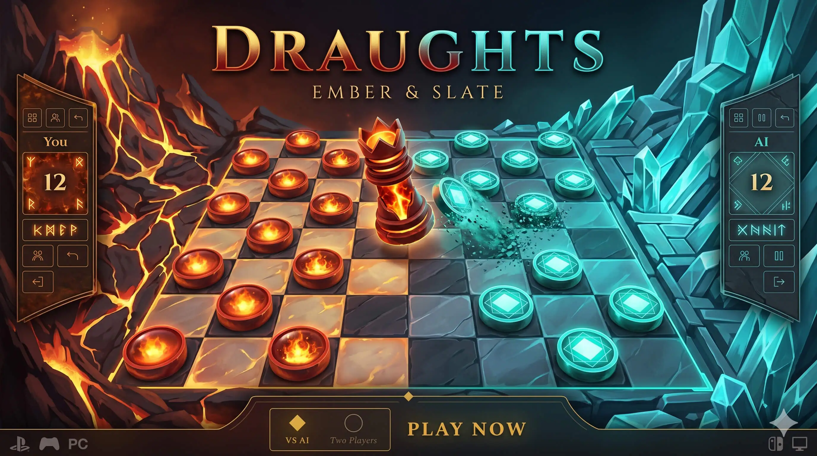 Draughts Ember & Slate | HTML5 Game With AI and PvP
