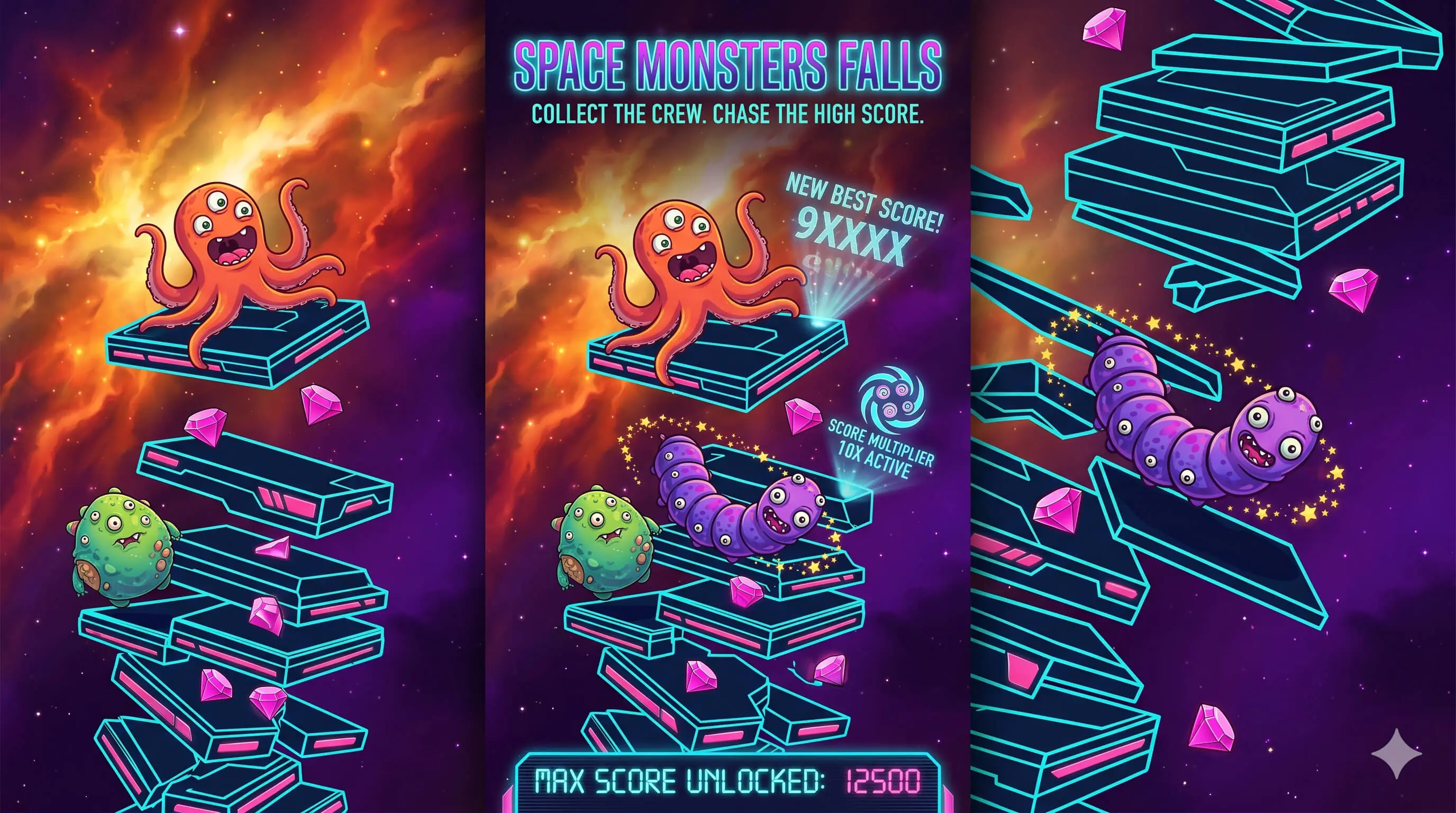 Space Monsters Falls - HTML5 Game Template