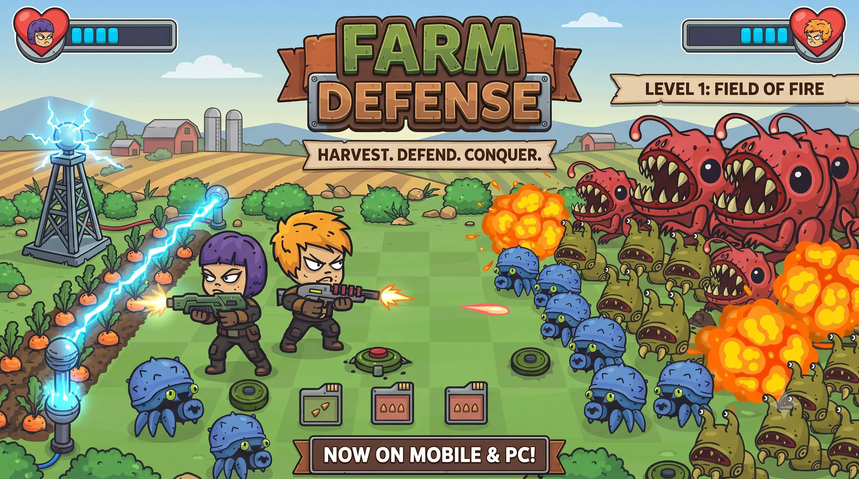 Farm Defense – HTML5 Shooter Defense Game | Construct 3 | Mobile Ready