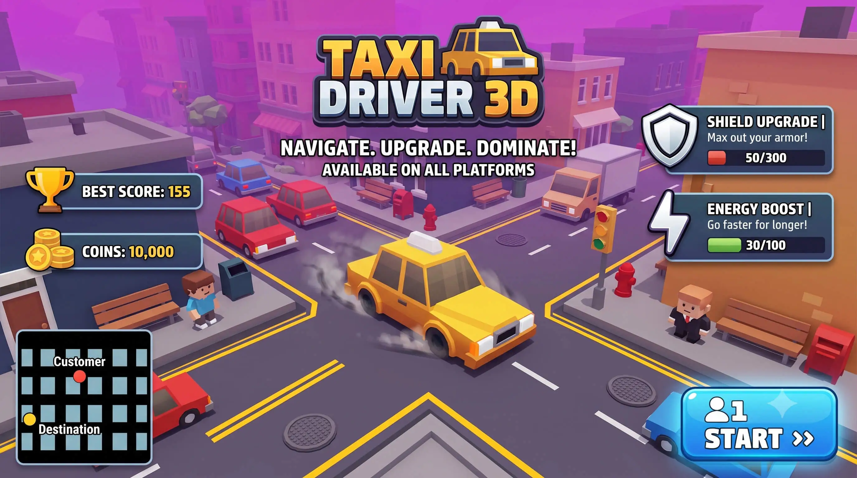 Taxi Driver 3D – HTML5 Game – C3P