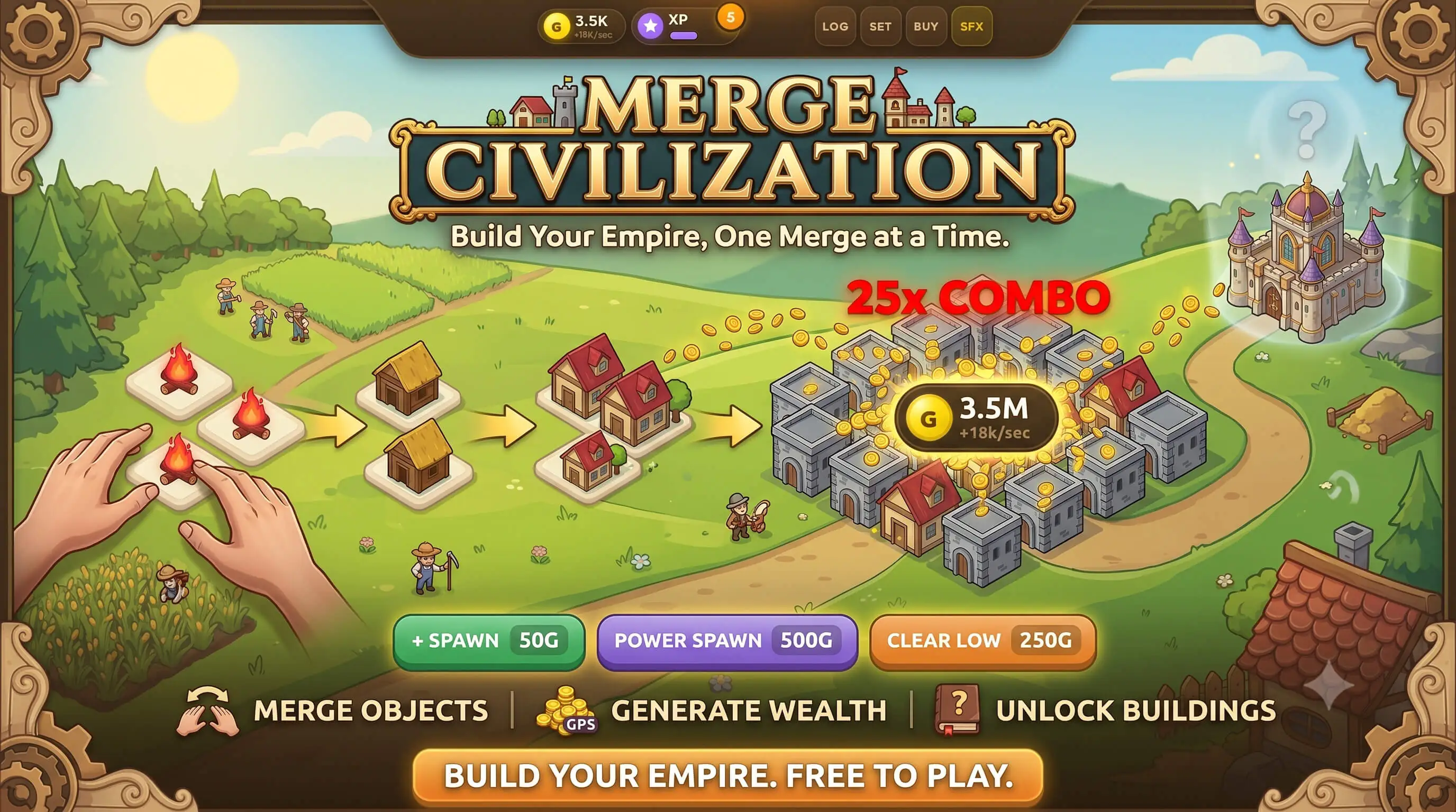 Merge Civilization: Empire Builder Puzzle | HTML5 Game
